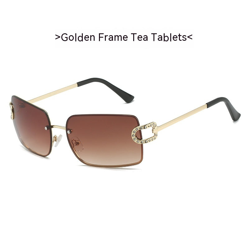 Rimless Sunglasses Square Diamond-studded Glasses Personalized Y2g Sunglasses