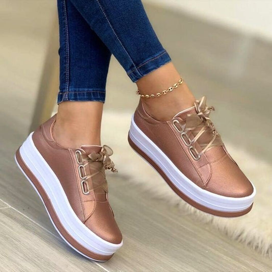 Women Ribbon Lace-up Platform Shoes