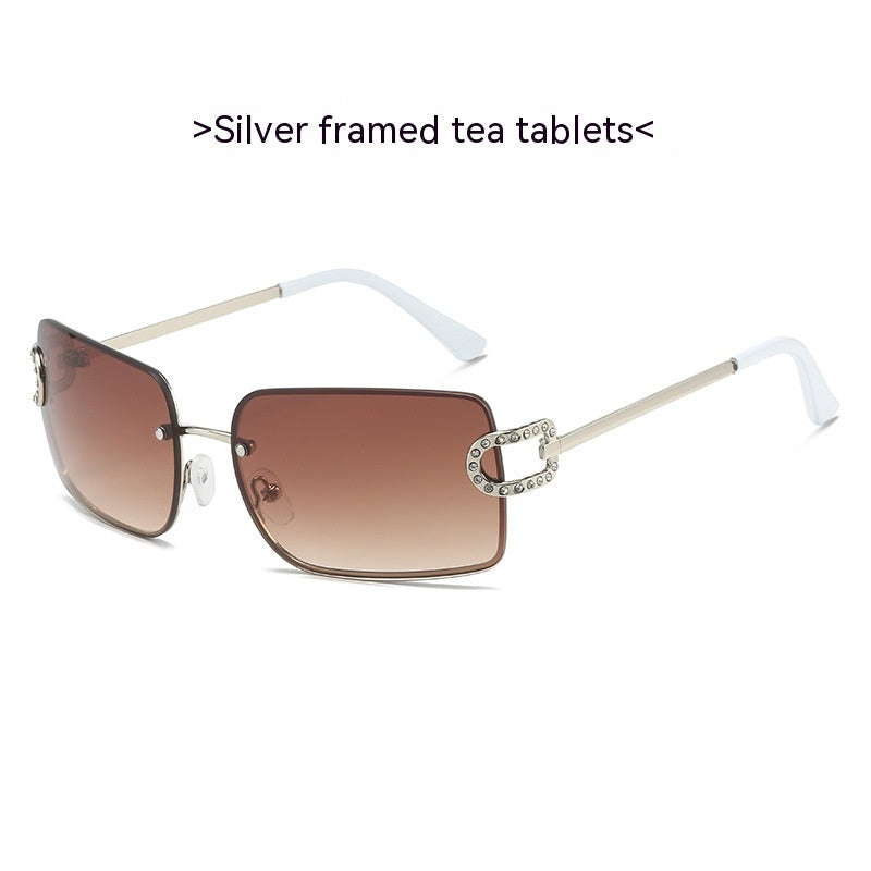 Rimless Sunglasses Square Diamond-studded Glasses Personalized Y2g Sunglasses