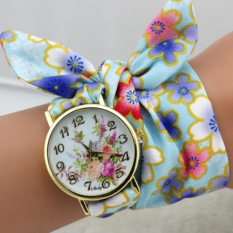 Ladies Flower Cloth Wrist Watch