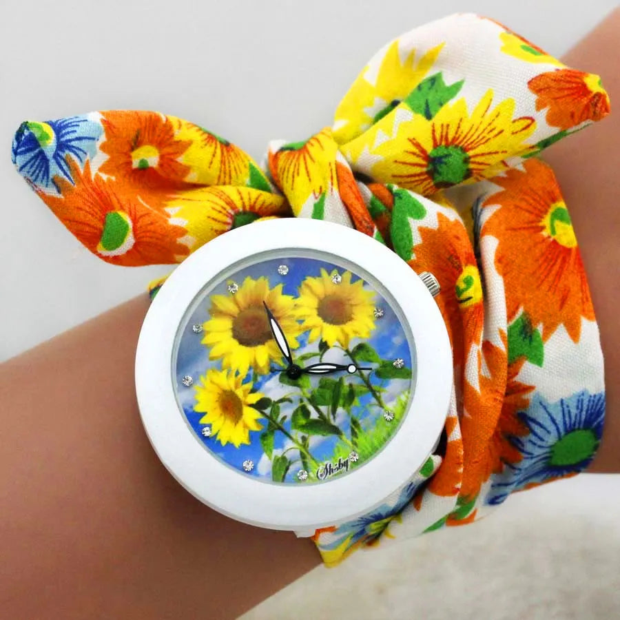 New Design Ladies Flower High Quality Fabric Watch