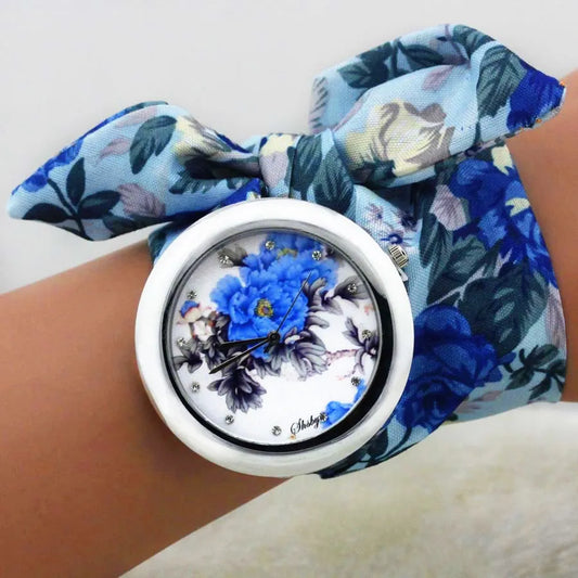 New Design Ladies Flower High Quality Fabric Watch