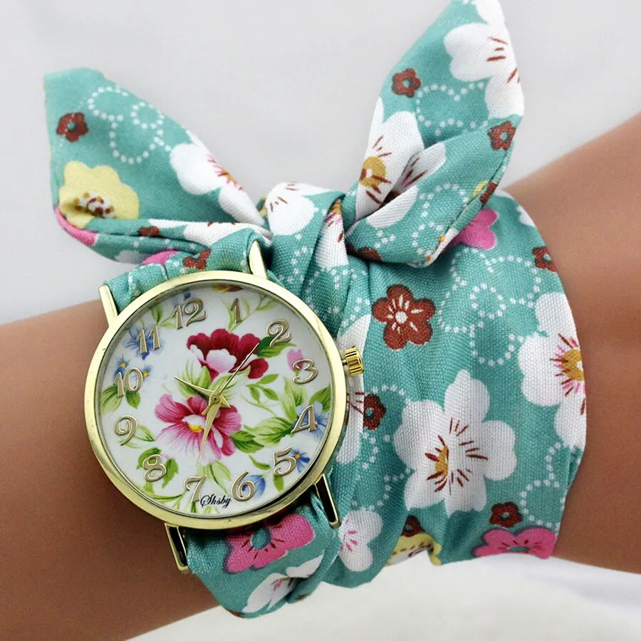 Ladies Flower Cloth Wrist Watch