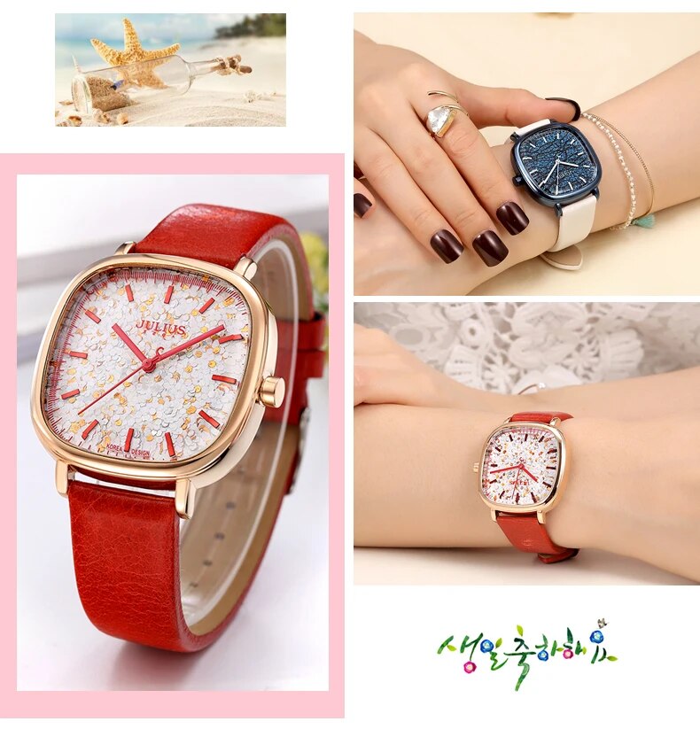 Women's Sequin Leather Watch, For Girl Birthday Gift Box