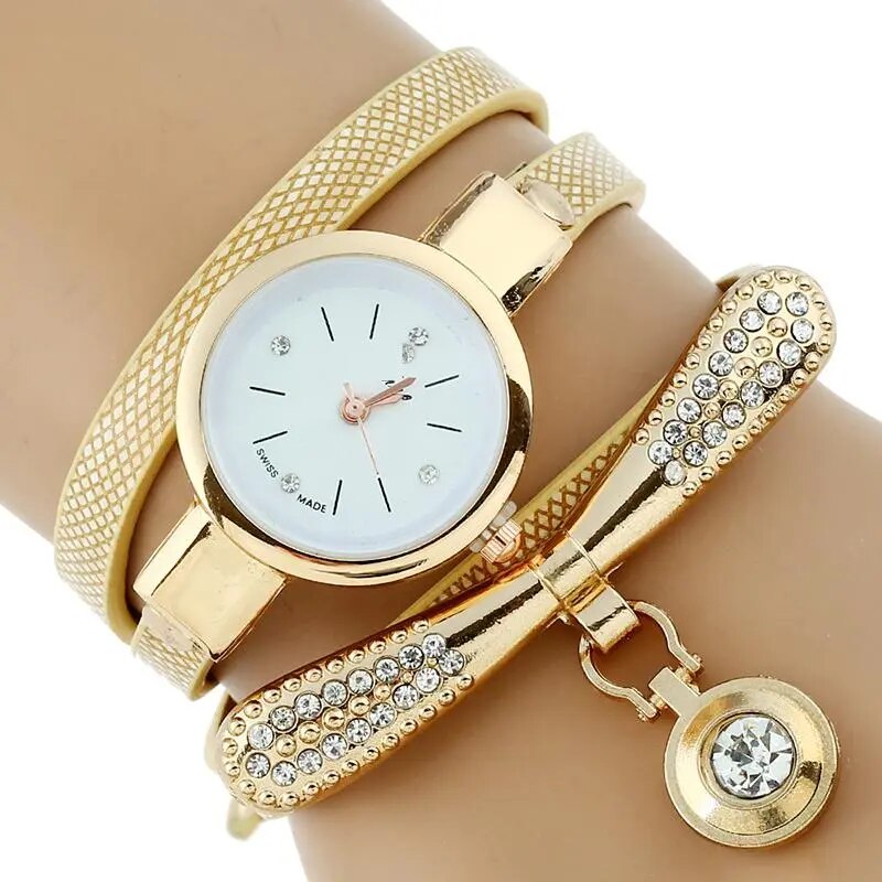 Women Rhinestone Gold Bracelet Watch