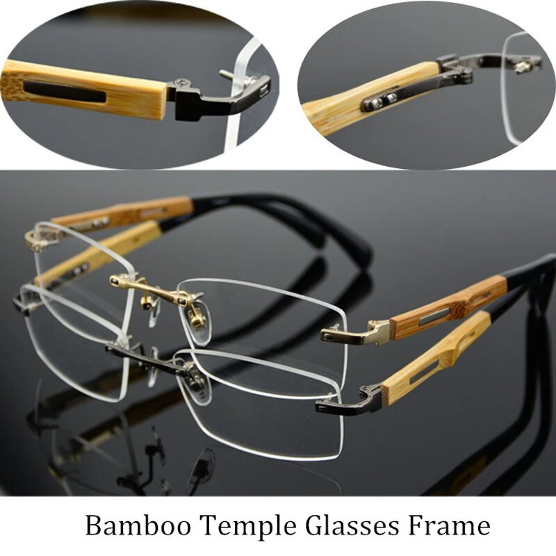 Unisex Rimless Bamboo Wood Eyeglasses