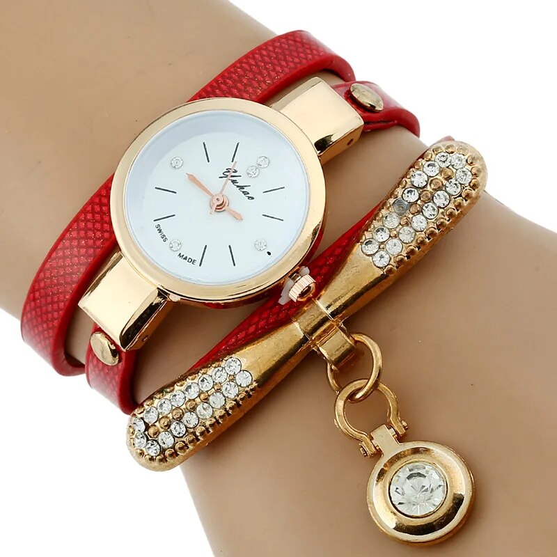 Women Rhinestone Gold Bracelet Watch