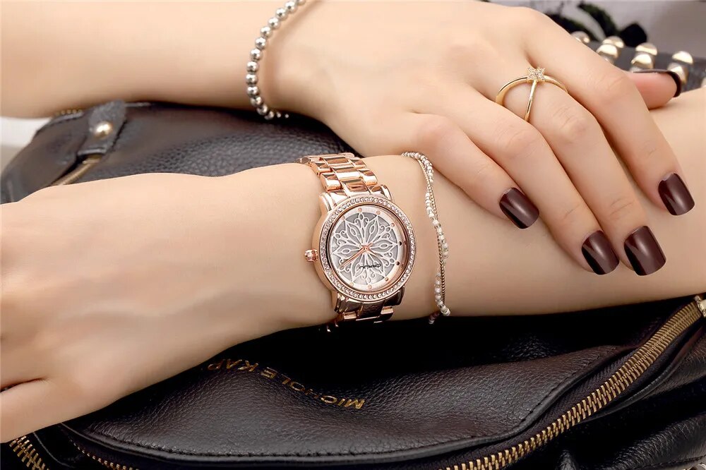 Ladies Rose gold Diamond Ice Dress Watch