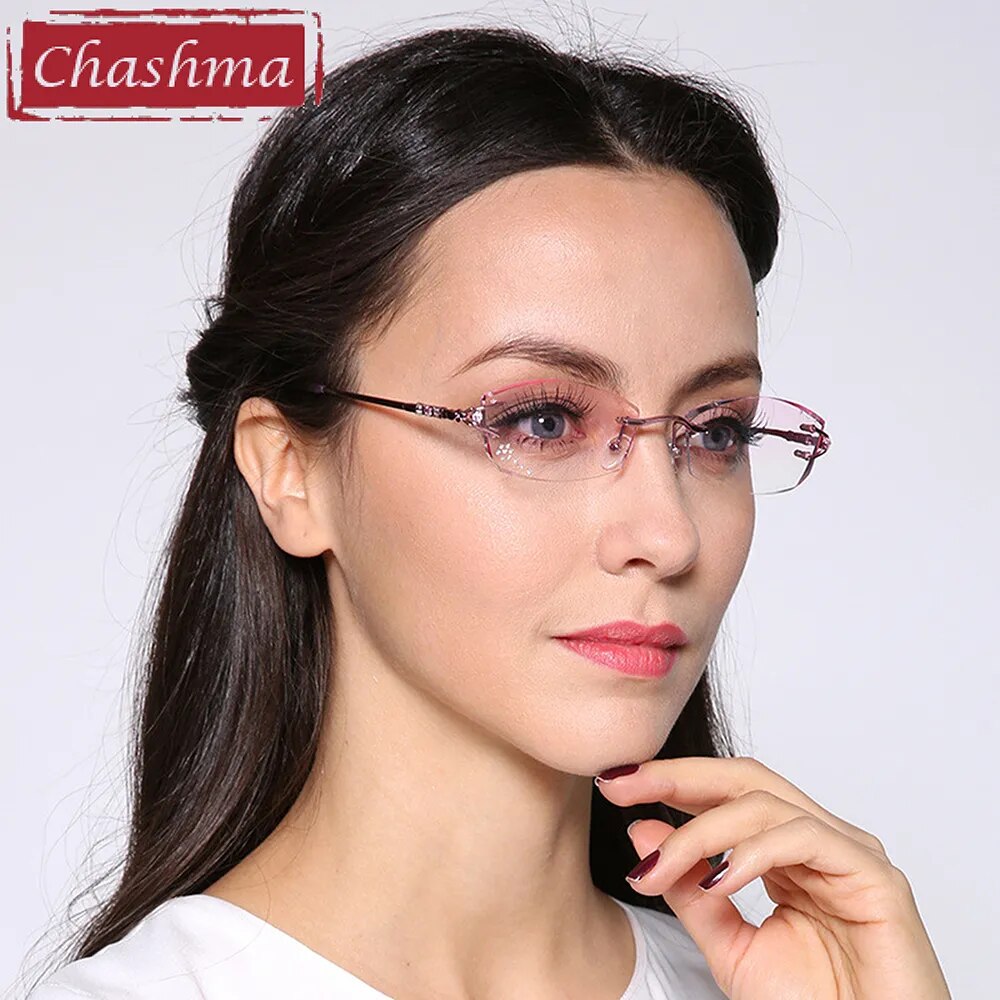 Ladies Diamond Trimmed Rimless Glasses.