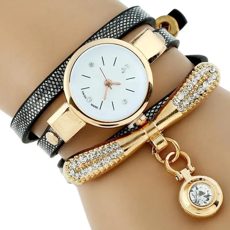 Women Rhinestone Gold Bracelet Watch