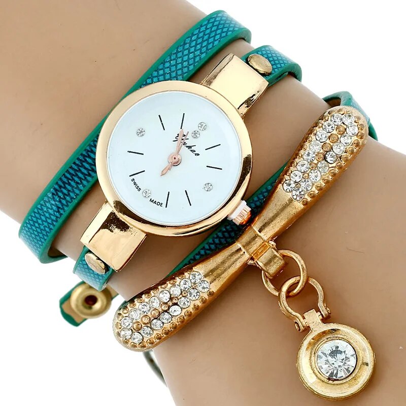 Women Rhinestone Gold Bracelet Watch