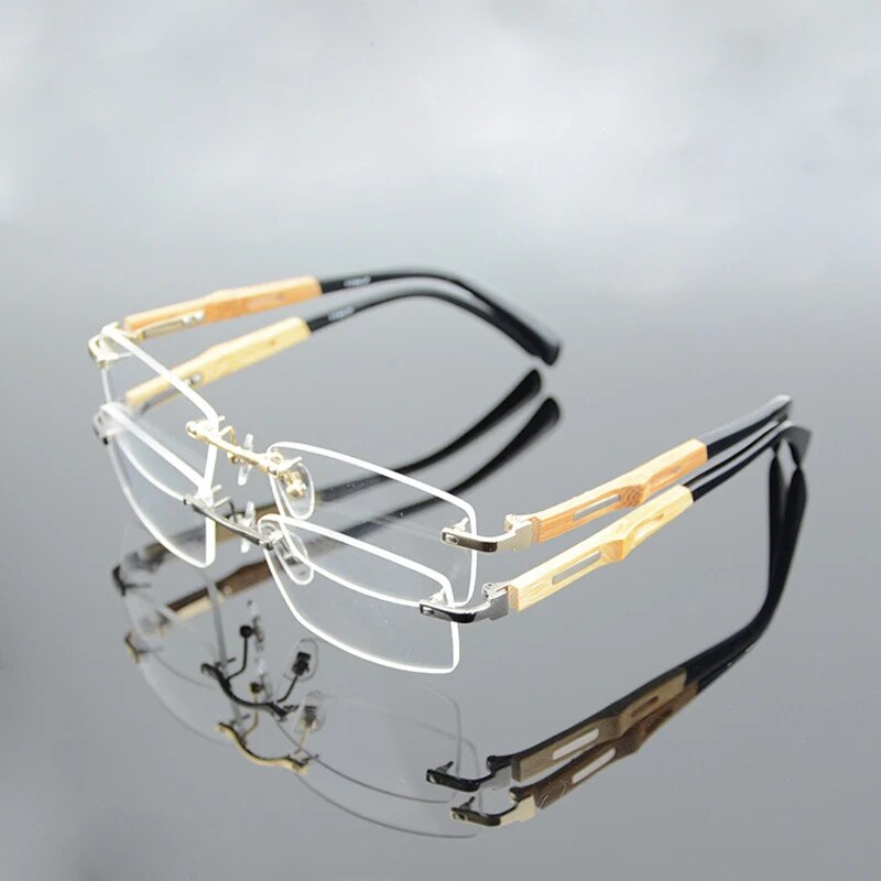 Unisex Rimless Bamboo Wood Eyeglasses