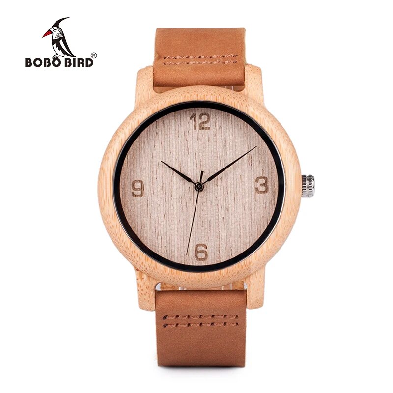 Unisex Antique Bamboo Watch, Leather Strap.