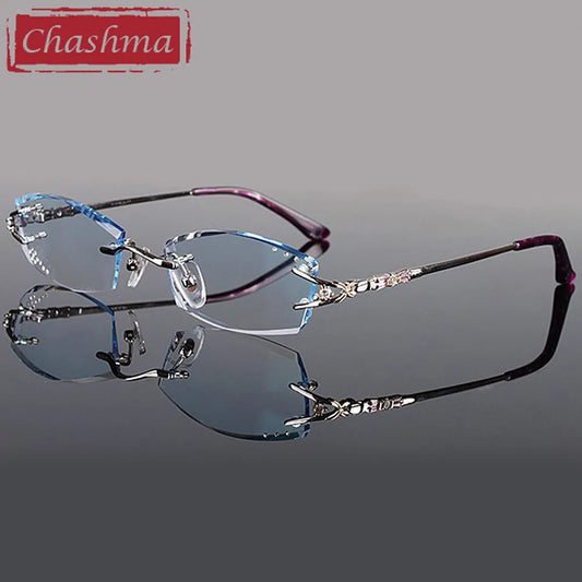 Ladies Diamond Trimmed Rimless Glasses.