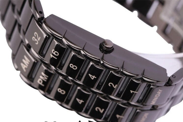 Iron Faceless Binary LED Wrist Watch for Men Black / Silver