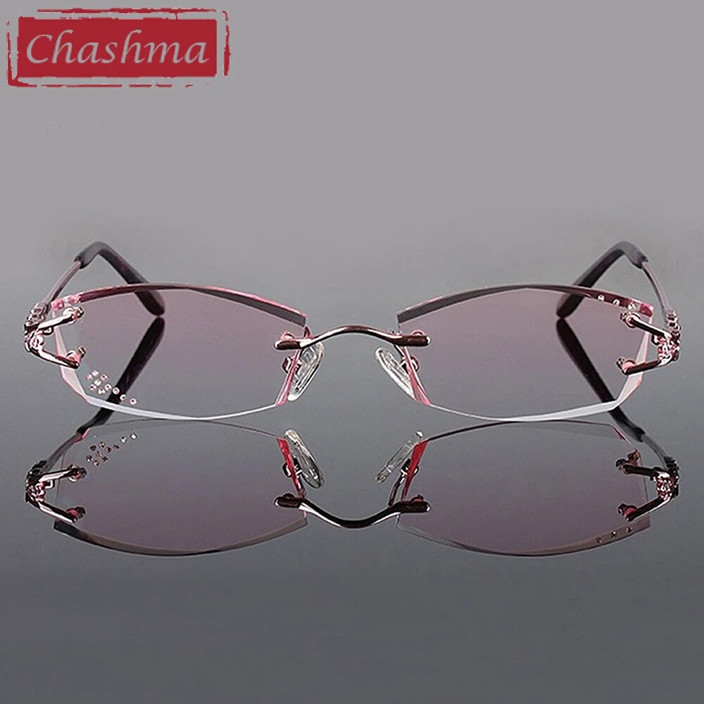 Ladies Diamond Trimmed Rimless Glasses.