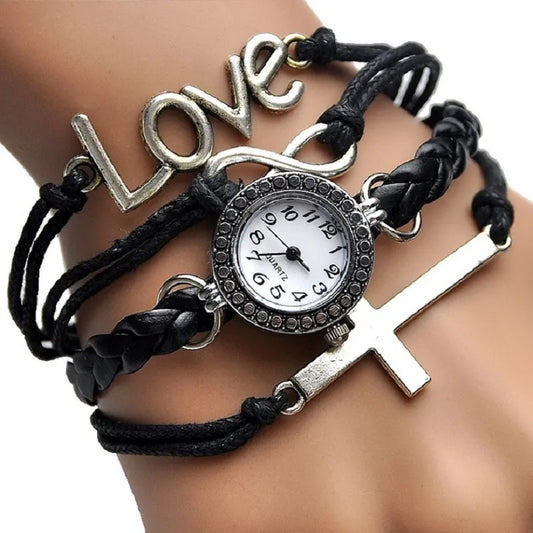 Platinum Top Christian Cross Bracelet Wristwatch