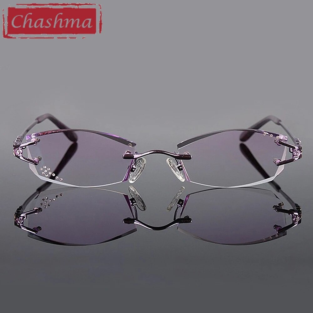 Ladies Diamond Trimmed Rimless Glasses.