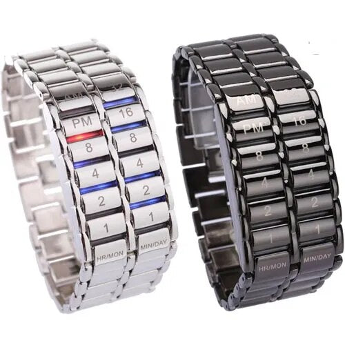 Iron Faceless Binary LED Wrist Watch for Men Black / Silver