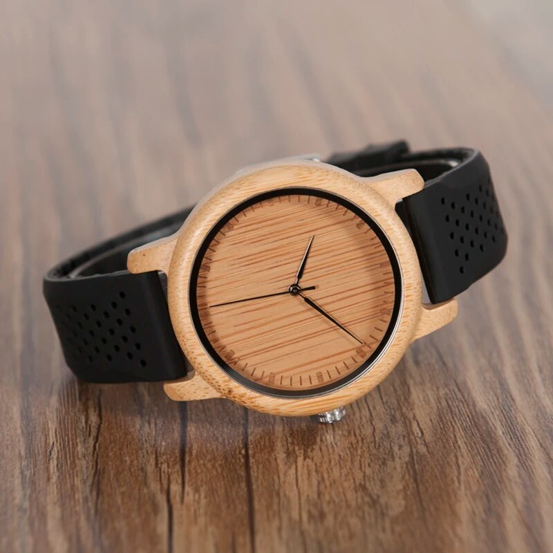 Ladies' Luxury Bamboo Wood Silicone Straps Watch