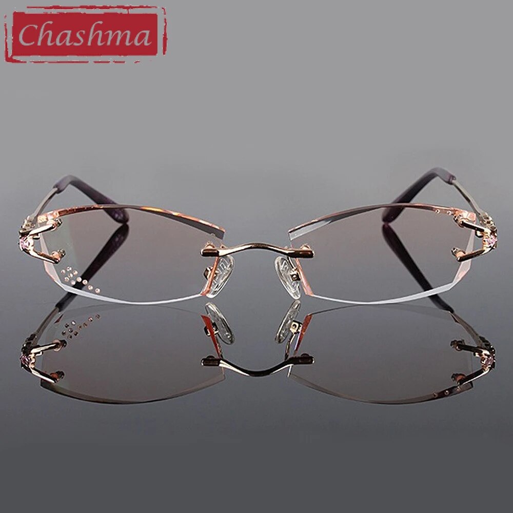 Ladies Diamond Trimmed Rimless Glasses.