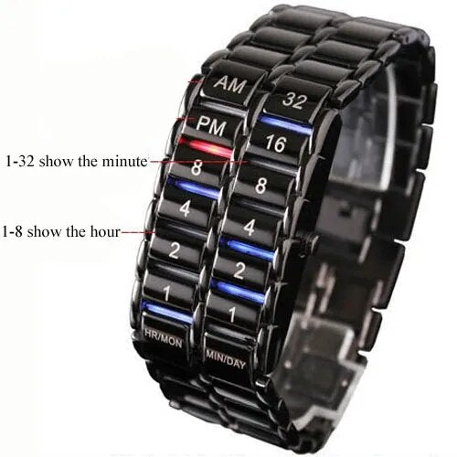 Iron Faceless Binary LED Wrist Watch for Men Black / Silver