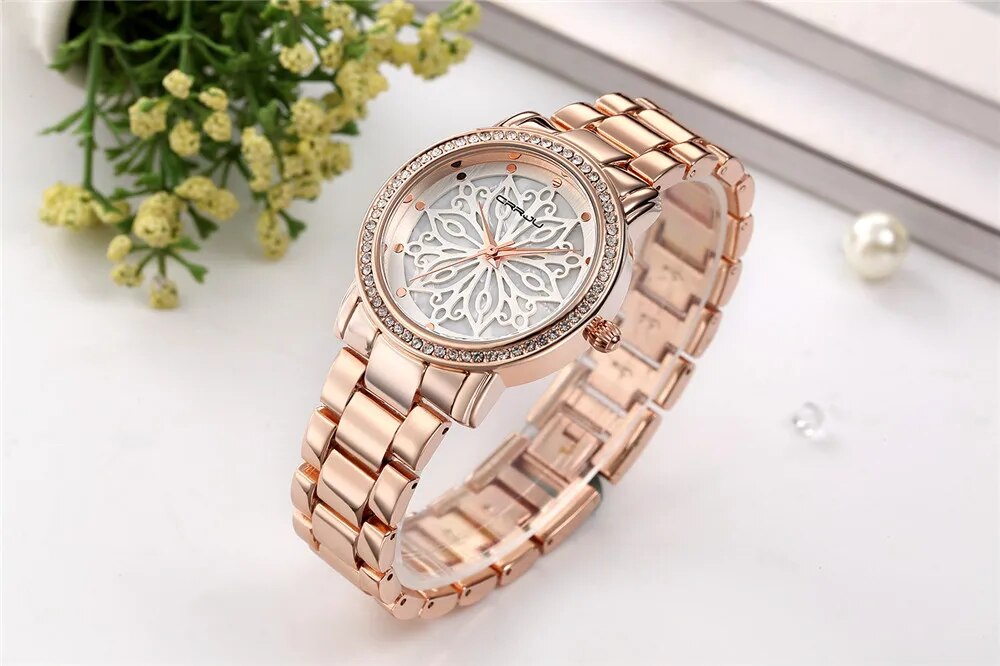 Ladies Rose gold Diamond Ice Dress Watch