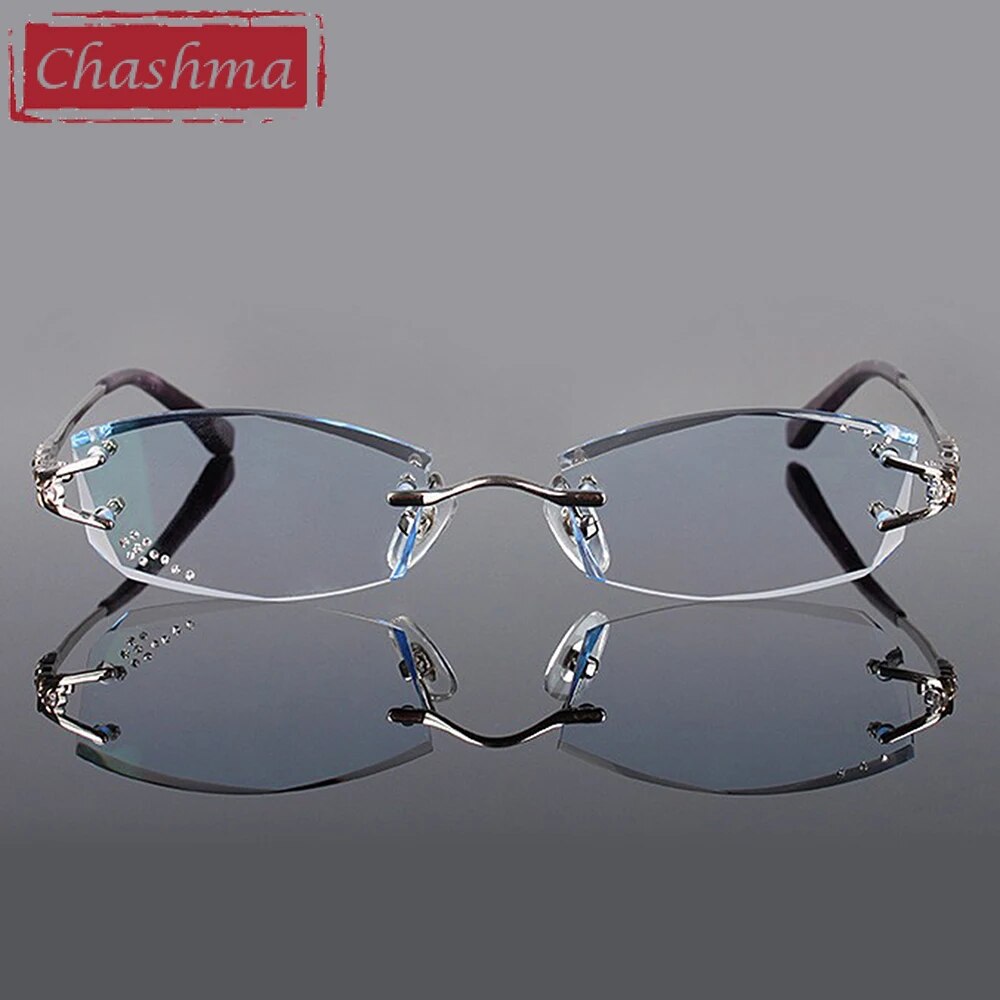 Ladies Diamond Trimmed Rimless Glasses.