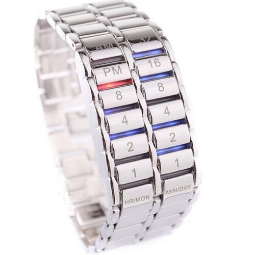 Iron Faceless Binary LED Wrist Watch for Men Black / Silver