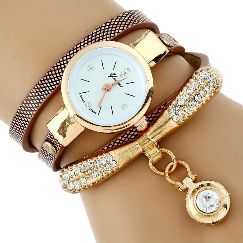 Women Rhinestone Gold Bracelet Watch