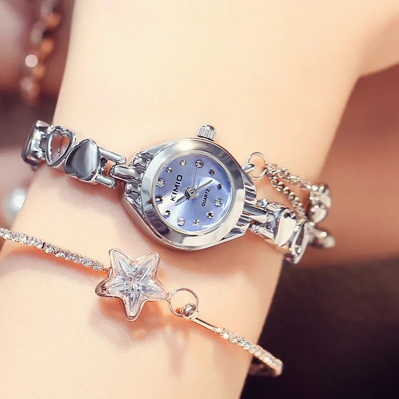 Kimio fashion watches women stainless steel heart pendant ladies analog quartz-watch montre femme wrist watches relogio feminino