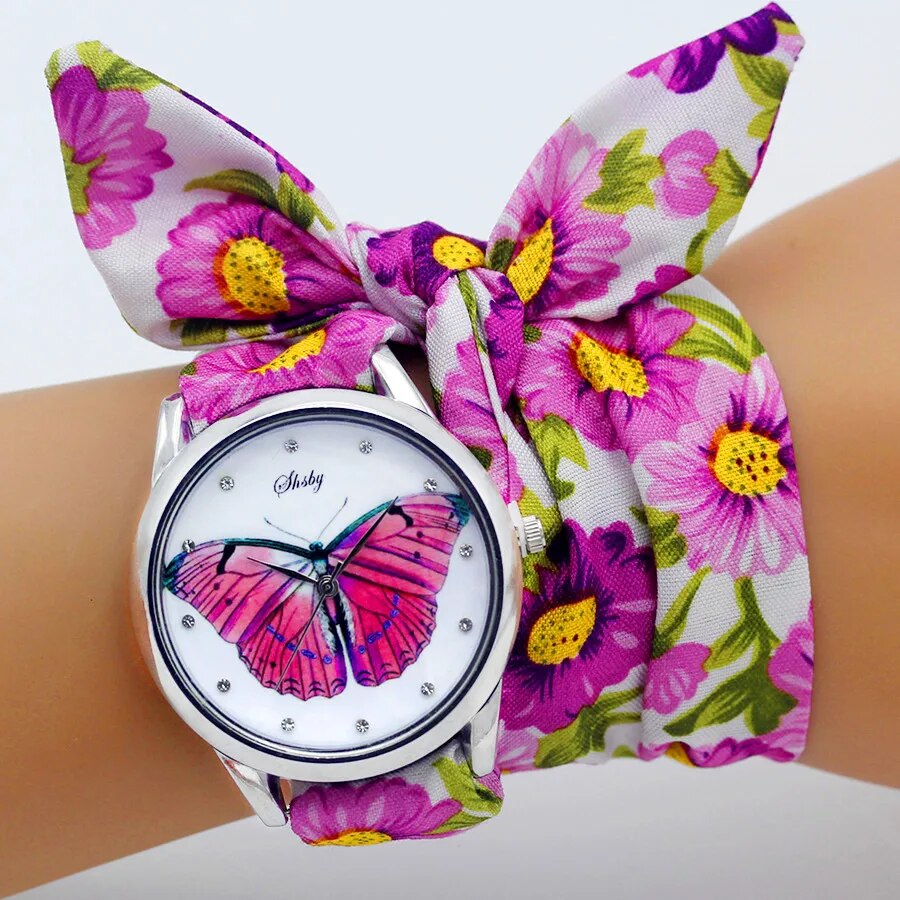 New Floral Chiffon Sweet Girls Watch