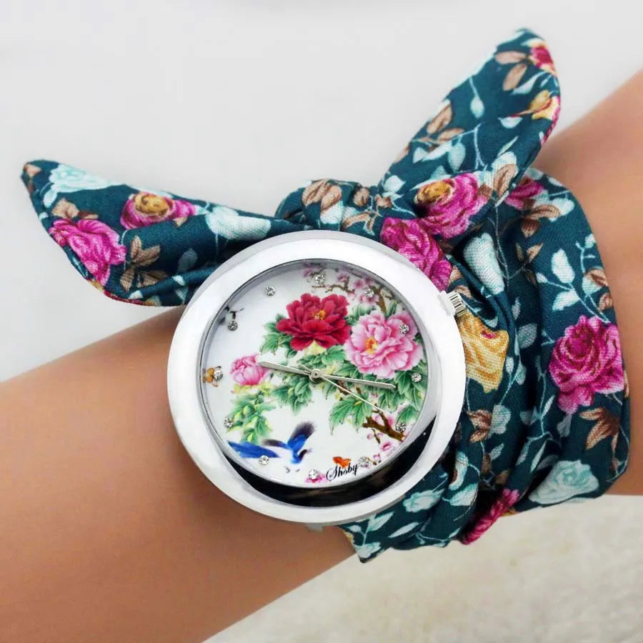 New Design Ladies Flower High Quality Fabric Watch