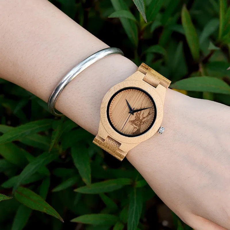 Women Handmade Bamboo Quartz watch.