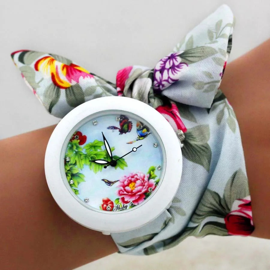 New Design Ladies Flower High Quality Fabric Watch