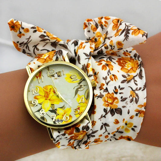 Ladies Flower Cloth Wrist Watch