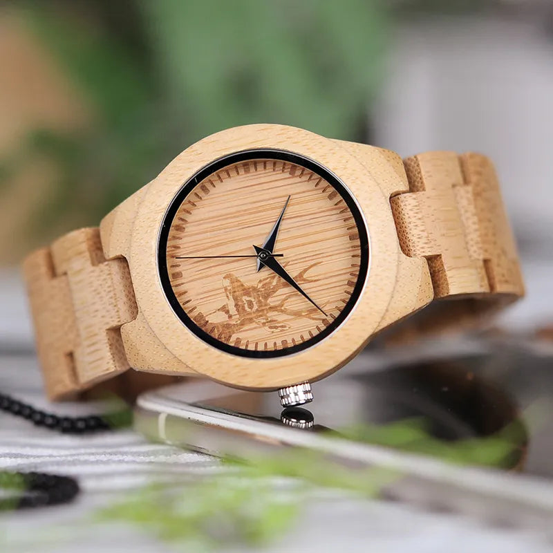 Women Handmade Bamboo Quartz watch.