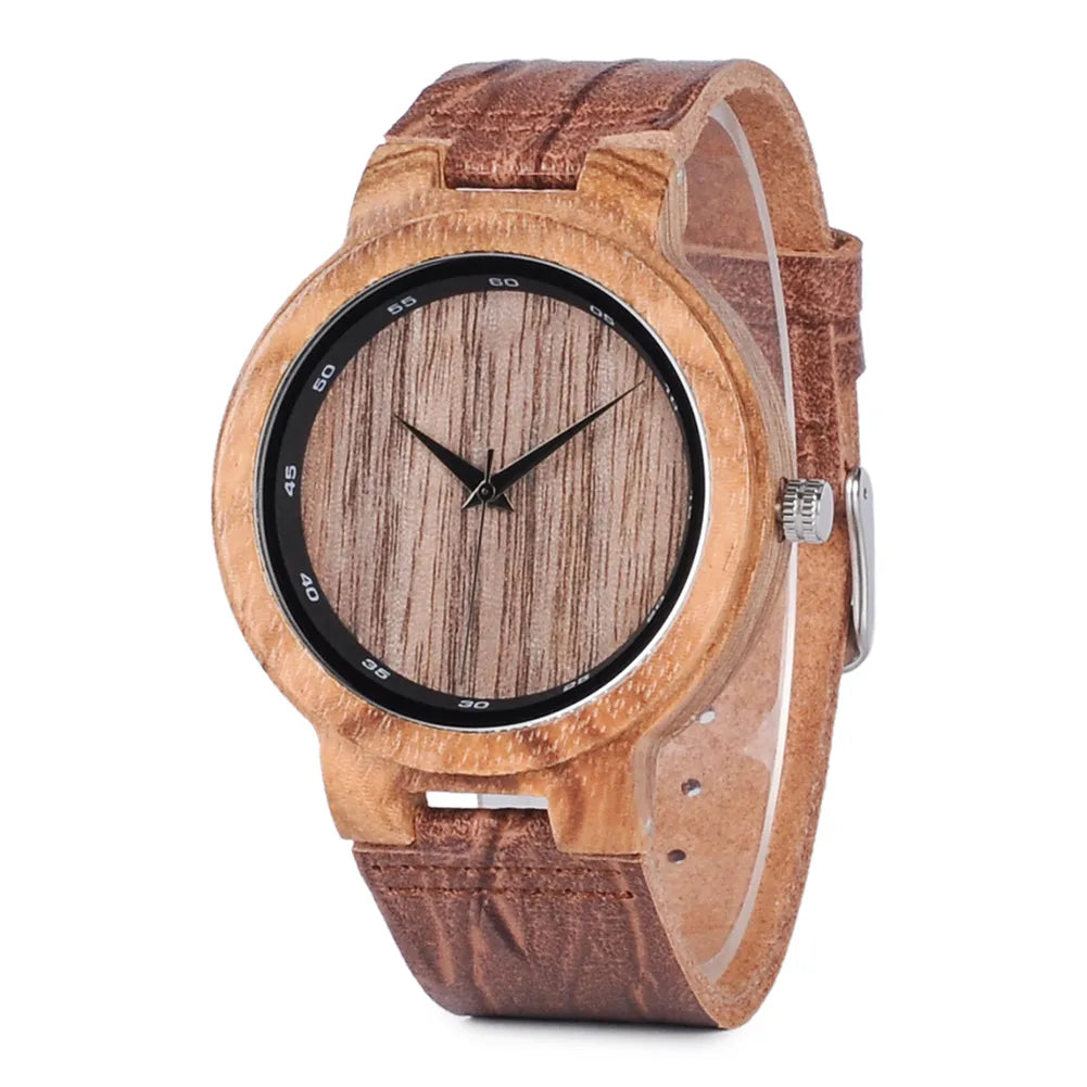 Women Top Luxury Bamboo Wristwatch with Leather