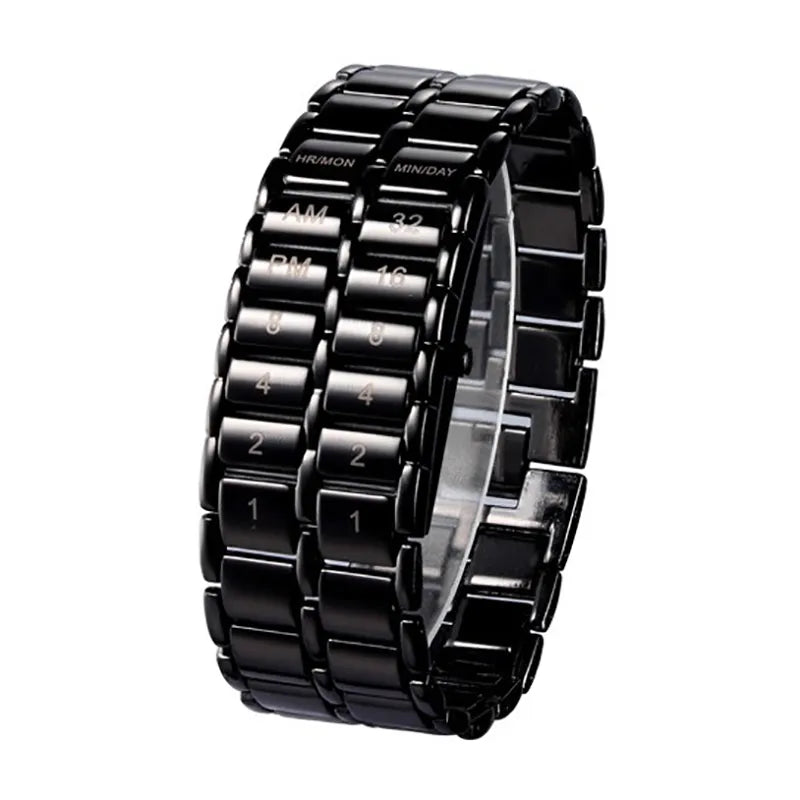 Iron Faceless Binary LED Wrist Watch for Men Black / Silver