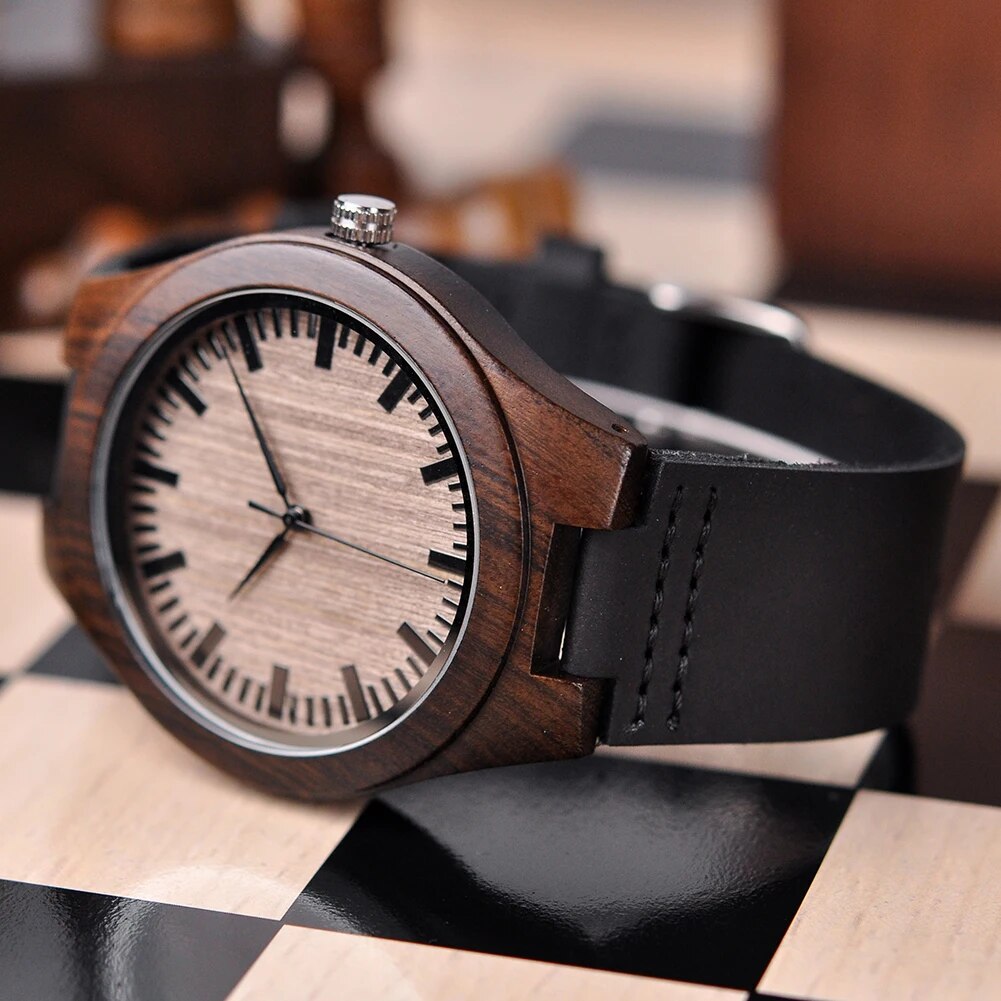 Women Top Luxury Bamboo Wristwatch with Leather